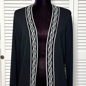 Scott Taylor XL Open Front Black and White Trim Pattern Cardigan